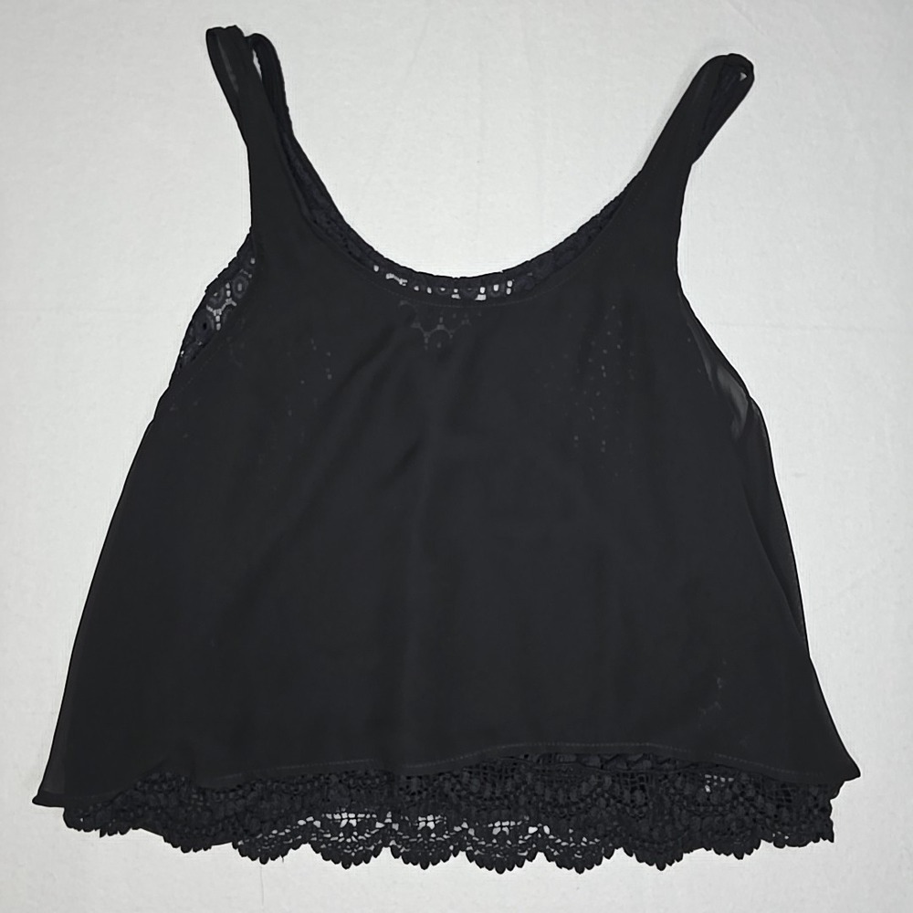 GUESS Womens Large Black Tank Grunge Crop Lines Boho‎ Crochet Gothic Summer USA